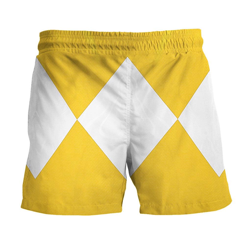 Yellow Ranger Mighty Morphin Hawaiian Shirt Beach Shorts - CustomsPig.com