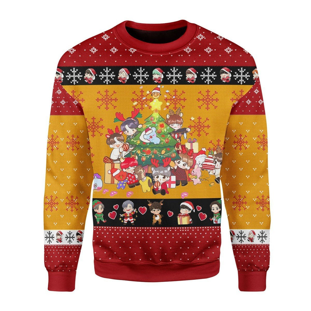 Gearhomies Christmas Unisex Sweater Chibi BTS Members Ugly Christmas 3D Apparel
