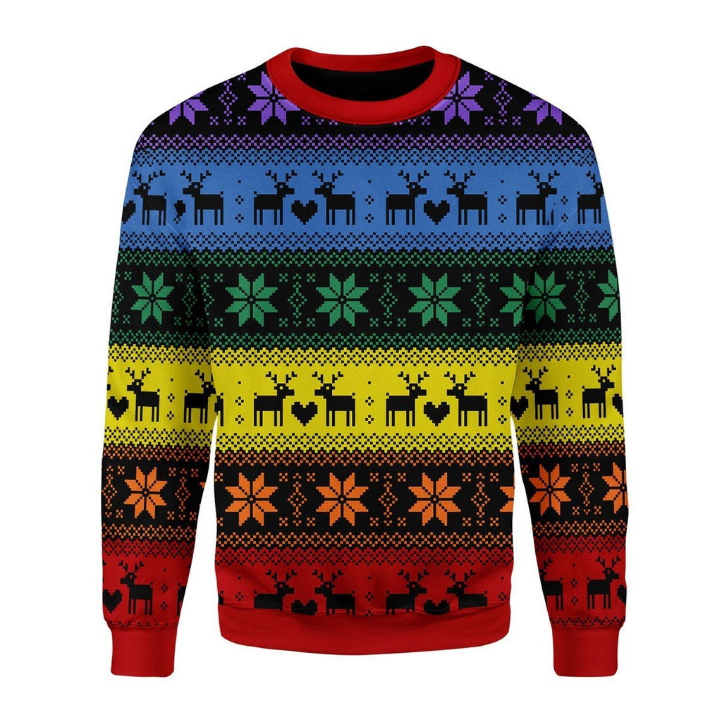 Gearhomies Christmas Unisex Sweater Rainbow Deer LGBT 3D Apparel