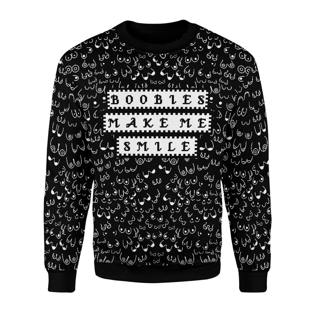 Gearhomies Christmas Unisex Sweater Boobies Make Me Smile Ugly Christmas 3D Apparel