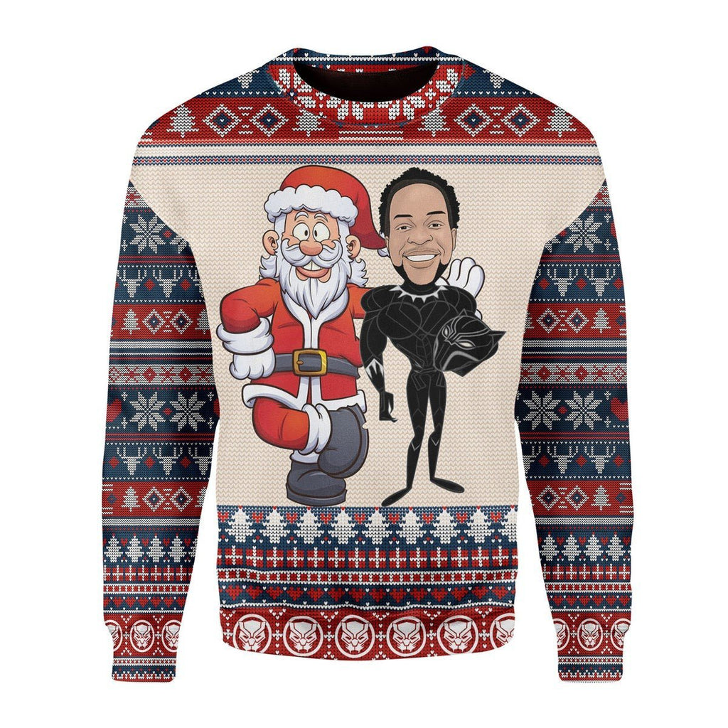 Gearhomies Christmas Unisex Sweater Santa And Chadwick Boseman 3D Apparel