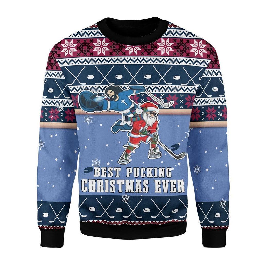 Gearhomies Christmas Unisex Sweater Best Pucking Christmas Ever Jesus And Santa Claus 3D Apparel