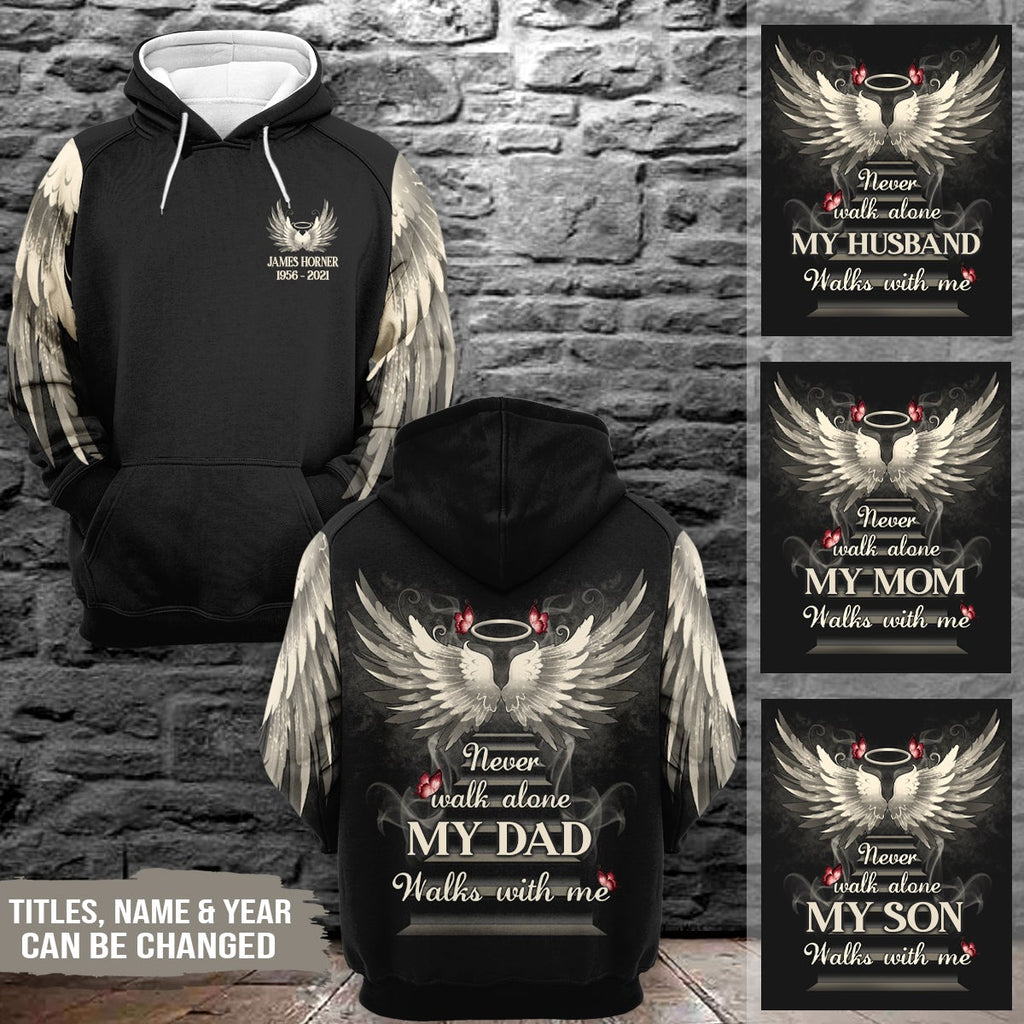 Never Walk Alone My Love Walks With Me, Personalized All Over Print Hoodie