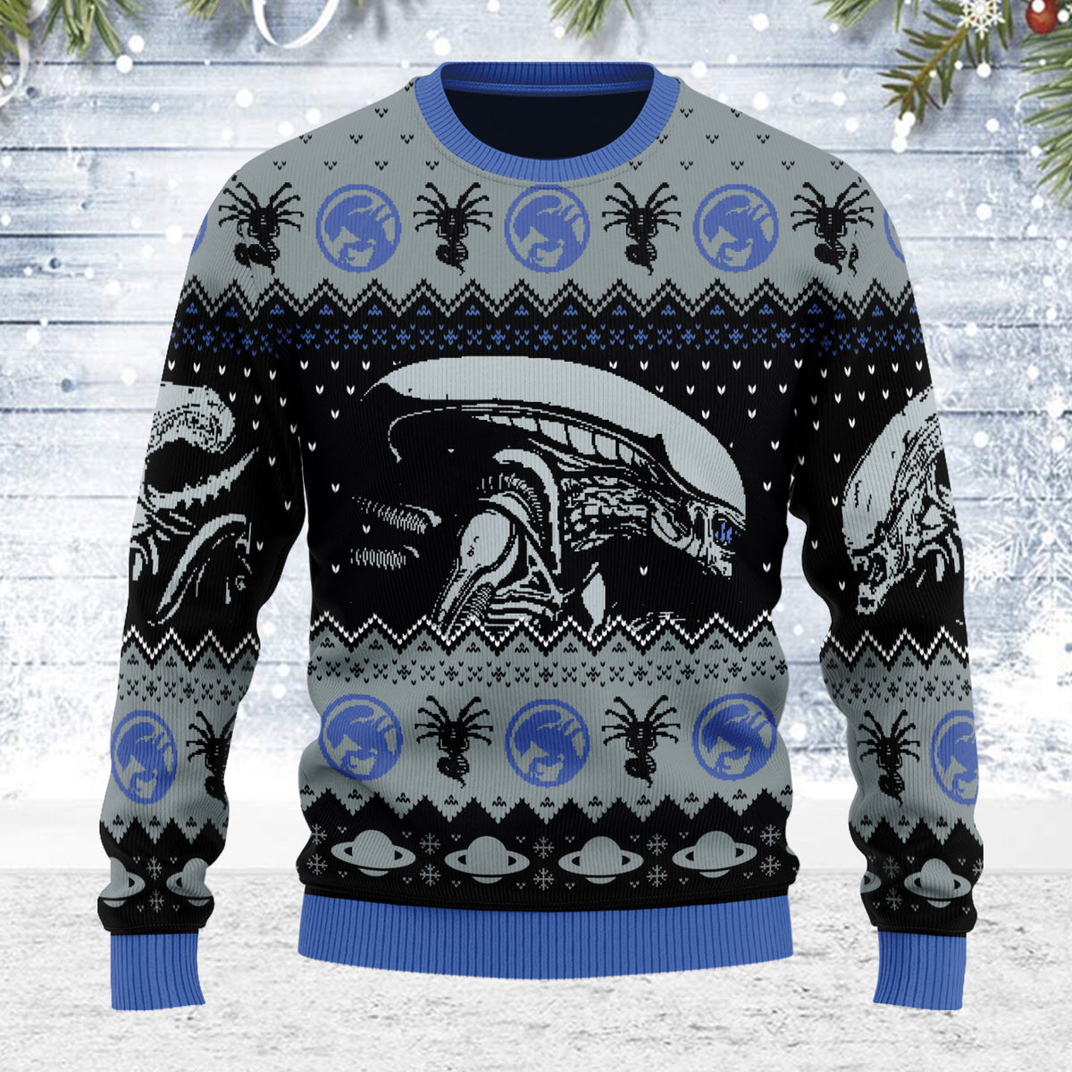 Customspig Ugly Christmas Sweater Alien Movie Xenomorph 3D Apparel ...