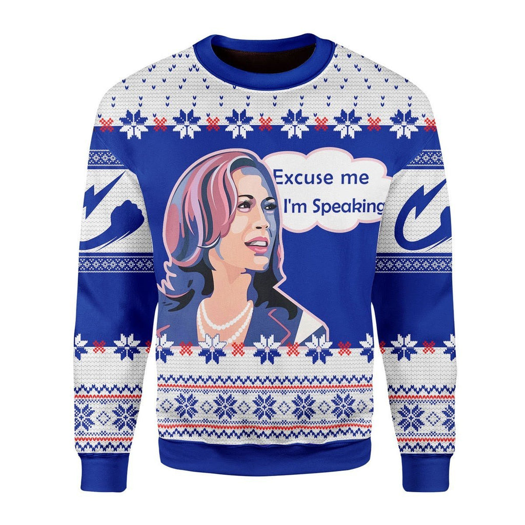 Gearhomies Christmas Unisex Sweater Kamala Harris Excuse Me I'm Speaking Ugly Christmas 3D Apparel