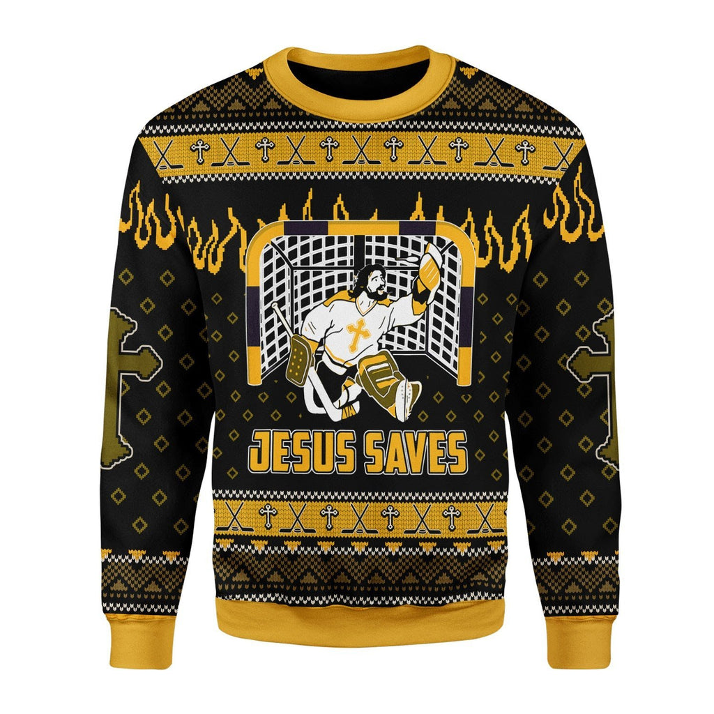 Gearhomies Christmas Unisex Sweater Jesus Saves Hockey 3D Apparel