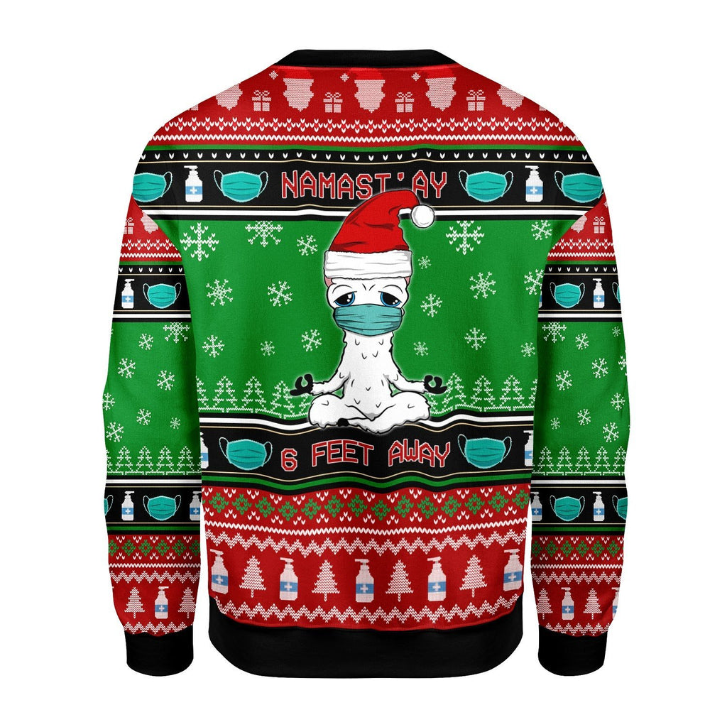 Gearhomies Christmas Unisex Sweater Namaste Stay 6 Feet Away Ugly Christmas 3D Apparel