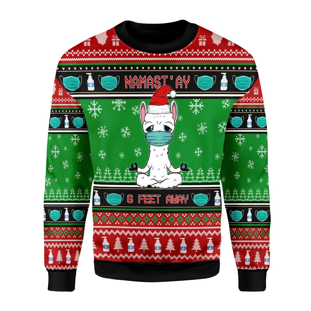 Gearhomies Christmas Unisex Sweater Namaste Stay 6 Feet Away Ugly Christmas 3D Apparel