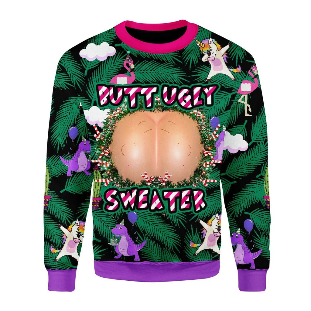 Gearhomies Christmas Unisex Sweater Buttt Ugly Christmas 3D Apparel