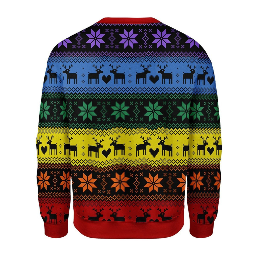 Gearhomies Christmas Unisex Sweater Rainbow Deer LGBT 3D Apparel