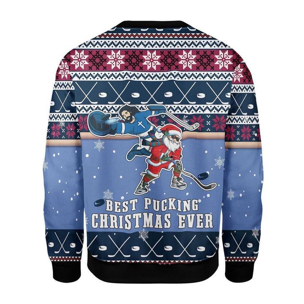 Gearhomies Christmas Unisex Sweater Best Pucking Christmas Ever Jesus And Santa Claus 3D Apparel