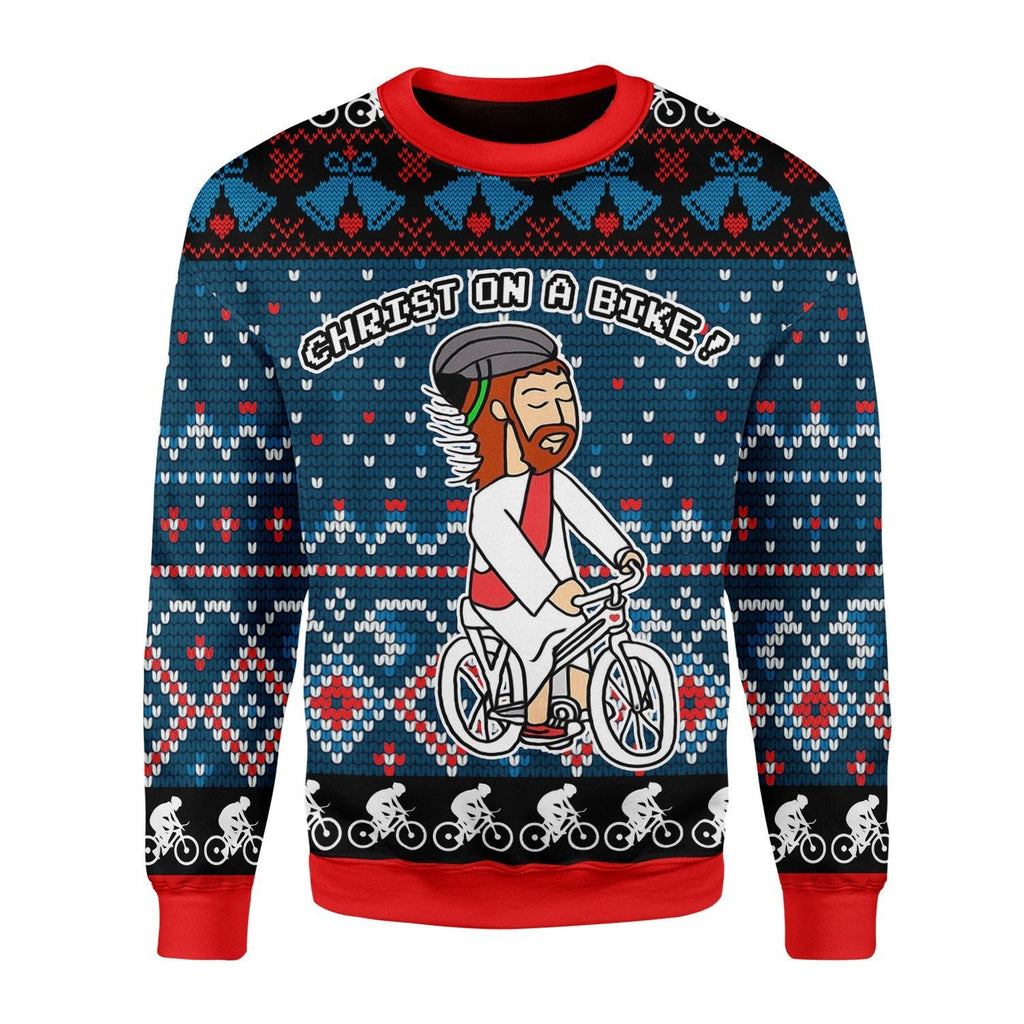 Gearhomies Christmas Unisex Sweater Jesus Riding Bicycle Christmas 3D Apparel