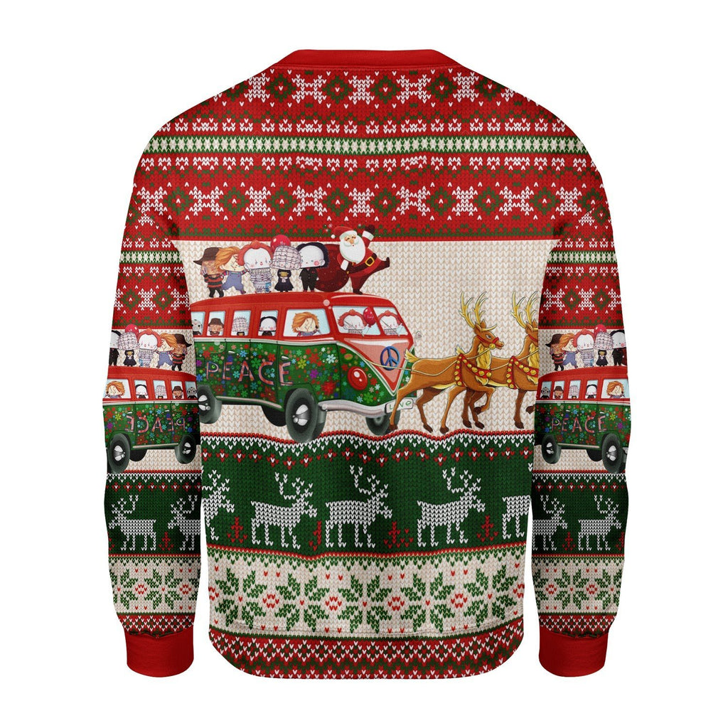 Gearhomies Christmas Unisex Sweater Santa With Horror Characters 3D Apparel