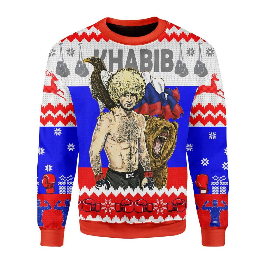 Gearhomies Christmas Unisex Sweater Khabib Nurmagomedov Ugly Christmas 3D Apparel