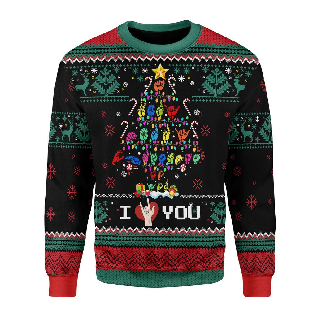Gearhomies Christmas Unisex Sweater Christmas Tree Sign Language Ugly Xmas 3D Apparel