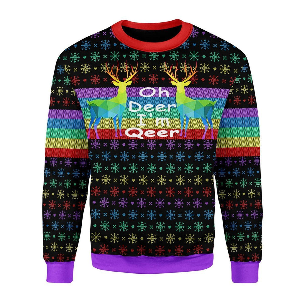 Gearhomies Christmas Unisex Sweater Oh Deer I'm Qeer Lgbt 3D Apparel