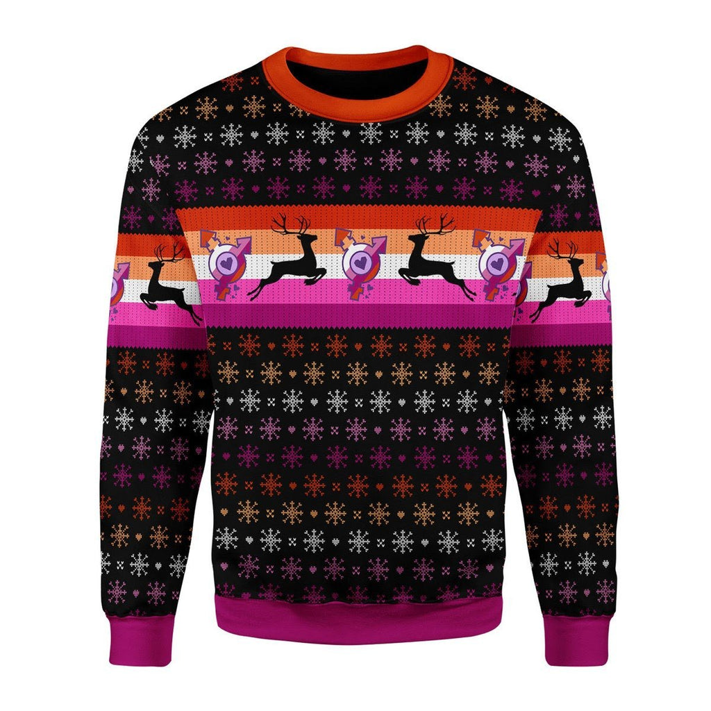 Gearhomies Christmas Unisex Sweater Lesbian Flag Ugly Christmas 3D Apparel