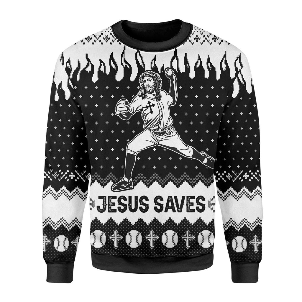 Gearhomies Christmas Unisex Sweater Jesus Saves Baseball Christmas 3D Apparel