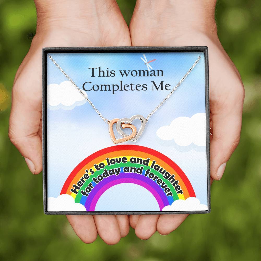 Lgbt This Woman Completes Me Interlocking Heart Necklace Jewelry