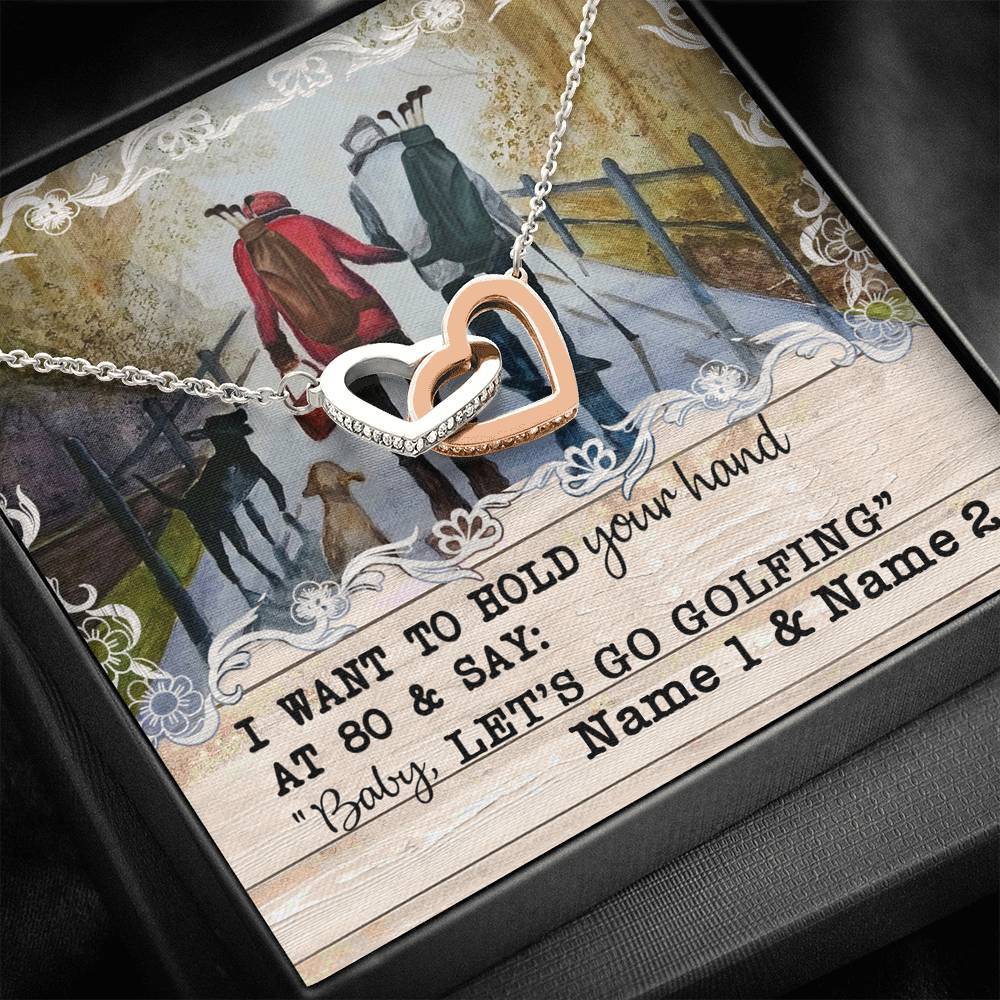 Golf I Want To Hold Your Hand Interlocking Heart Necklace With Pod Message Card Standard Box Jewelry