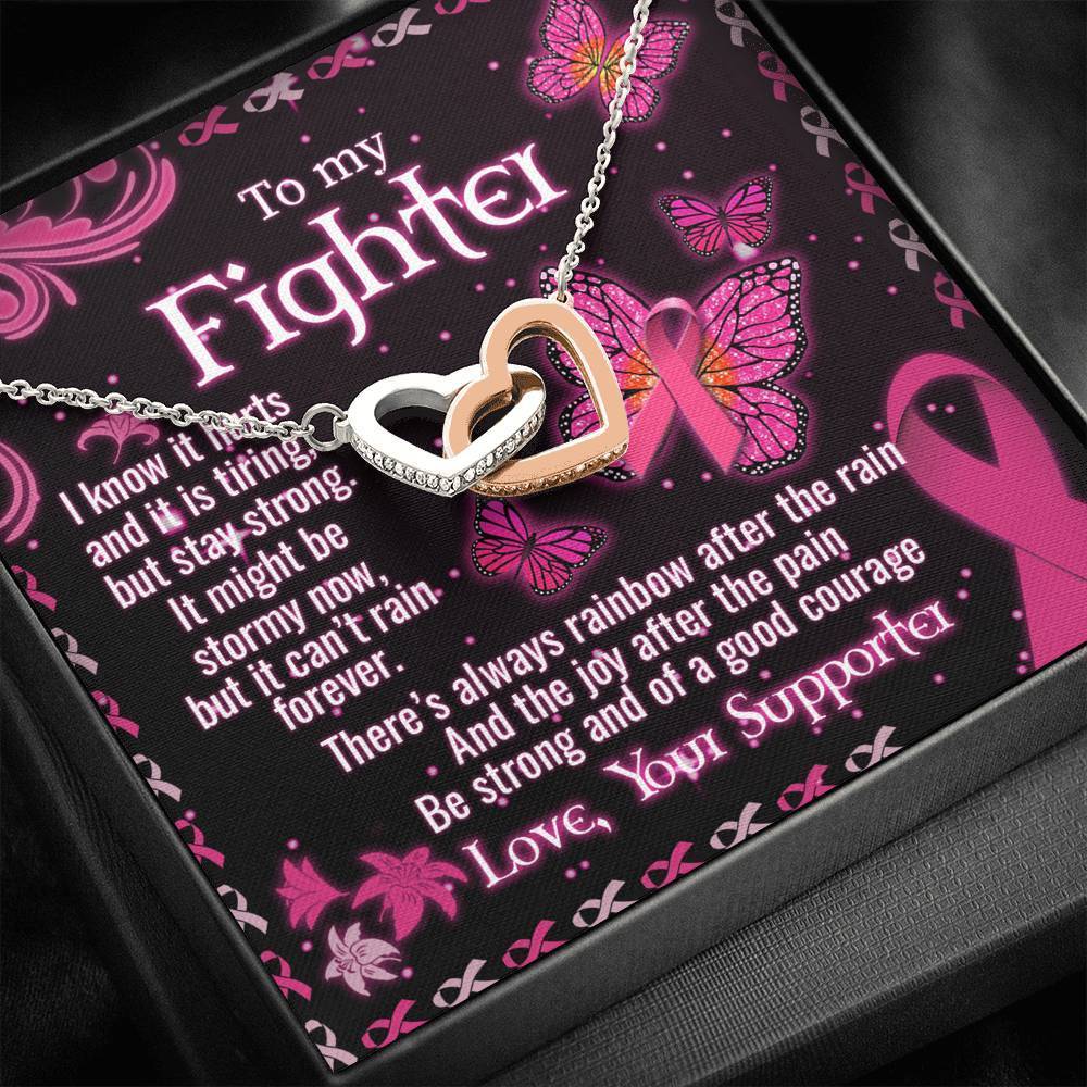 To My Breast Cancer Wife Interlocking Heart Necklace Standard Box Jewelry