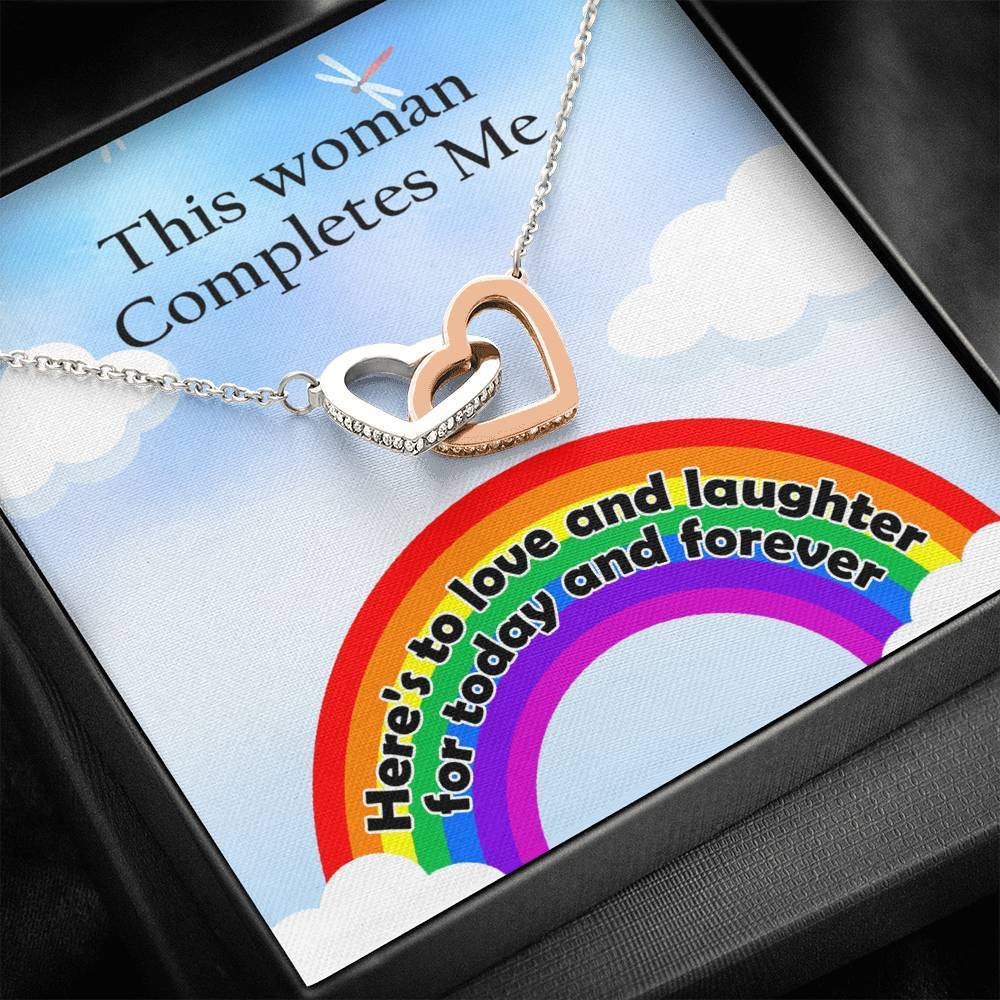 Lgbt This Woman Completes Me Interlocking Heart Necklace Standard Box Jewelry