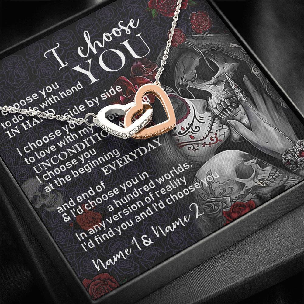 Personalized Name I Choose You Interlocking Heart Necklace With Pod Message Card Standard Box