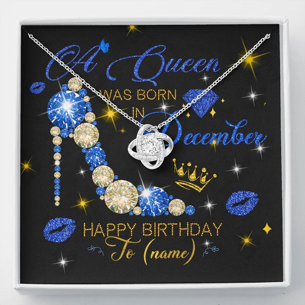 Personalized Name Happy Birthday A December Queen Love Knot Necklace With Pod Message Card Standard