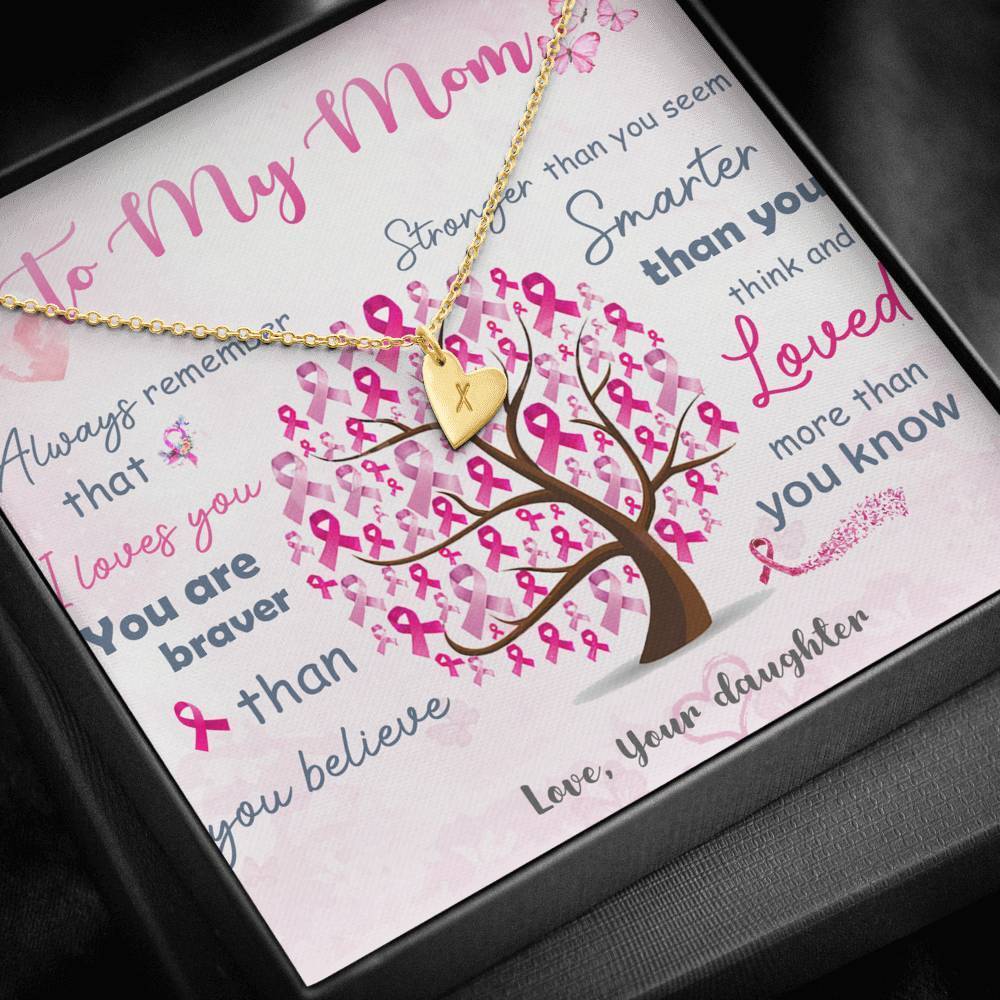 Breast Cancer Awareness To My Mom Necklace 18K Yellow Gold Finish - 1 Heart Jewelry