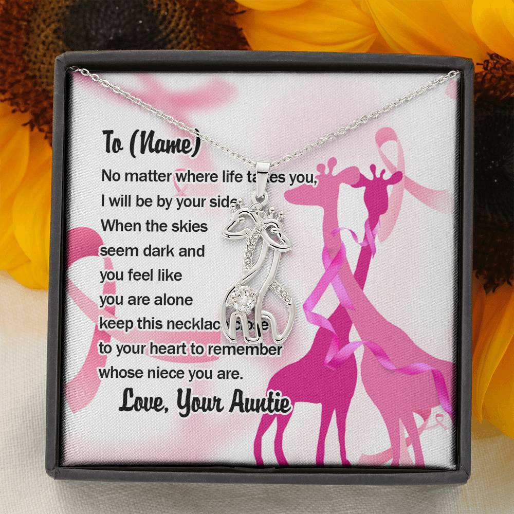Personalized Name No Matter Where Life Takes You Graceful Love Giraffe Necklace 14K White Gold