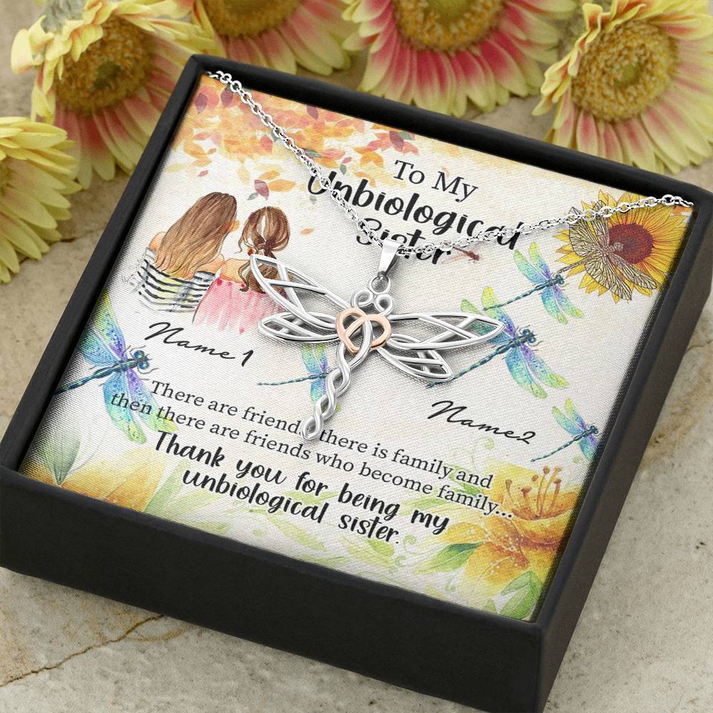 To My Unbiological Sister Customized Name Dragonfly Necklace Jewelry