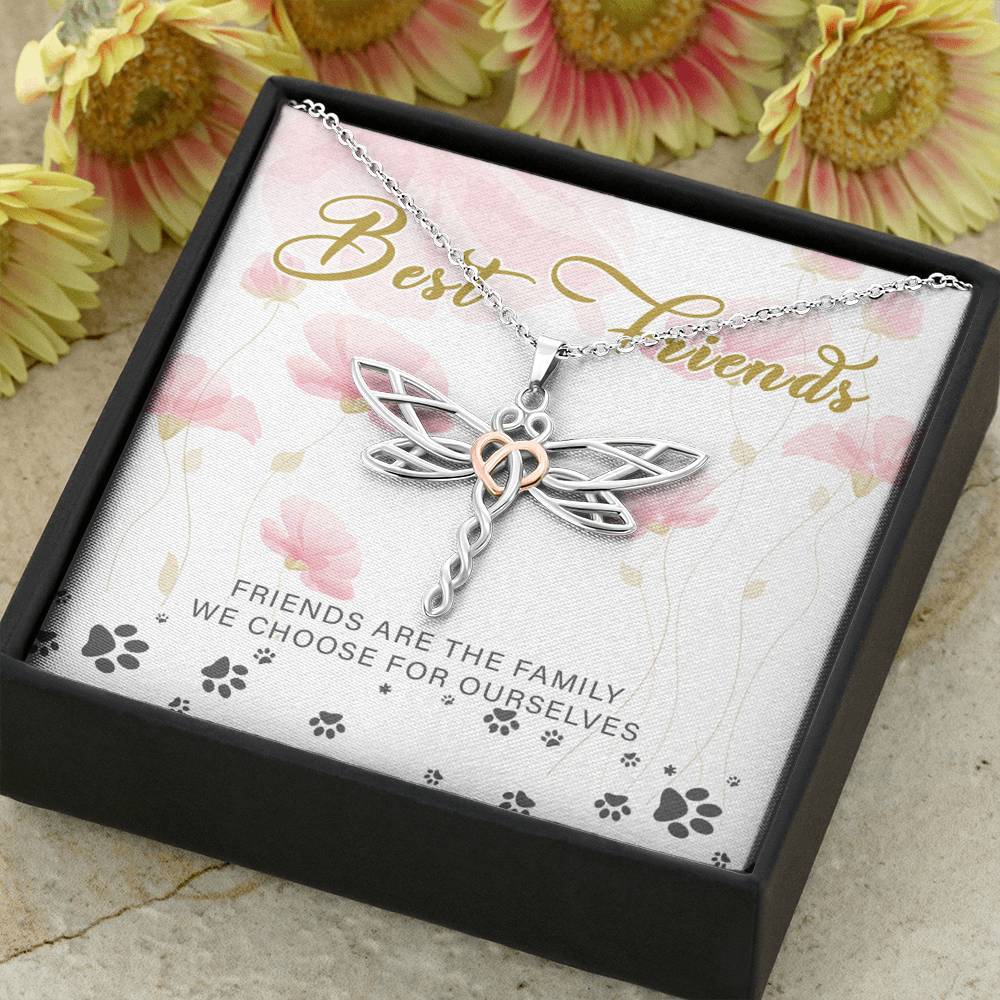 Best Friend Friends Are The Family We Choose For Ourselves Dragonfly Necklace With Pod Message Card