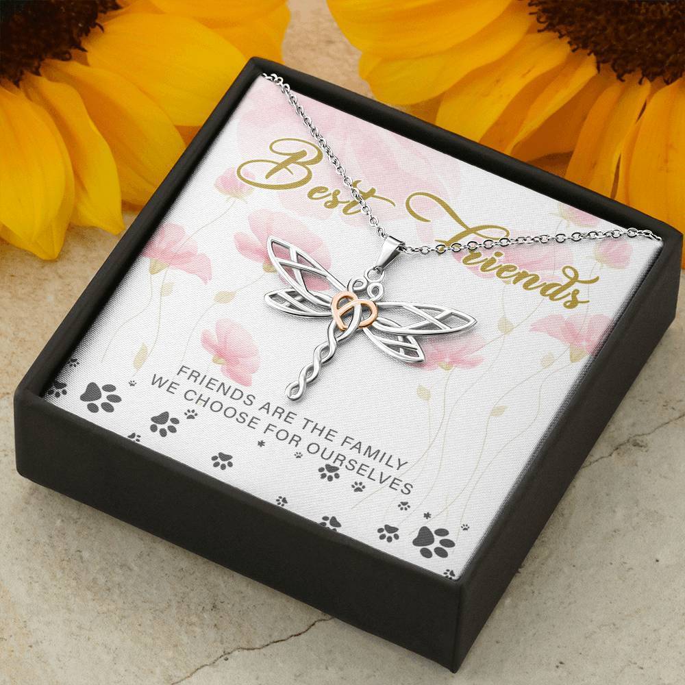 Best Friend Friends Are The Family We Choose For Ourselves Dragonfly Necklace With Pod Message Card
