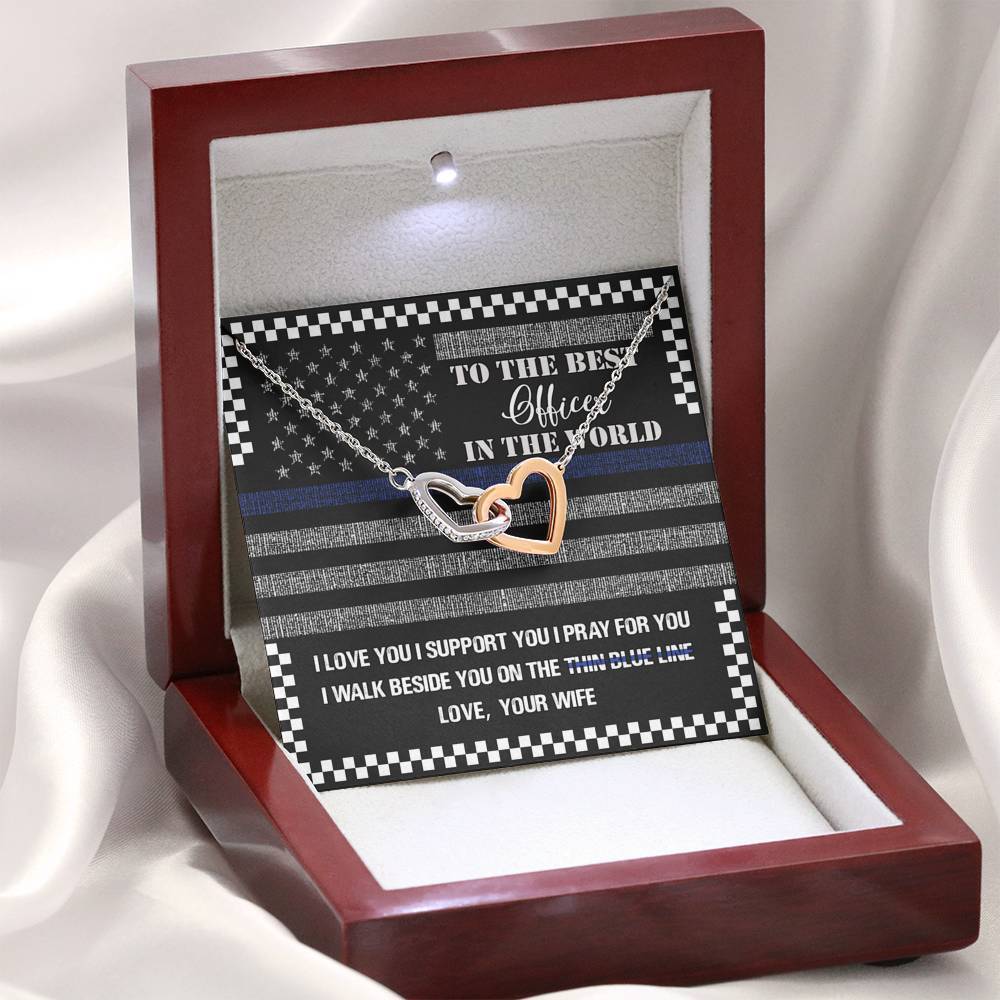 Thin Blue Line To The Best Officer In World Interlocking Heart Necklace Jewelry