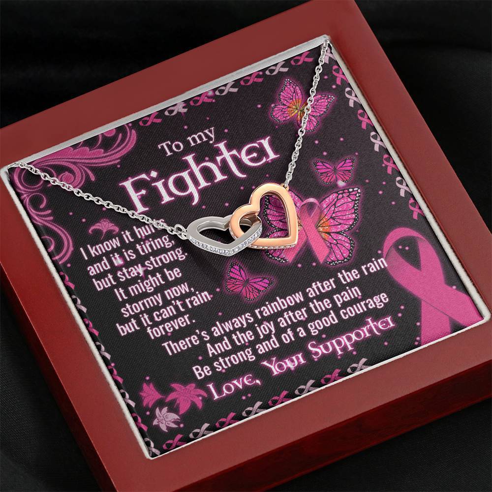 To My Breast Cancer Wife Interlocking Heart Necklace Mahogany Style Luxury Box Jewelry