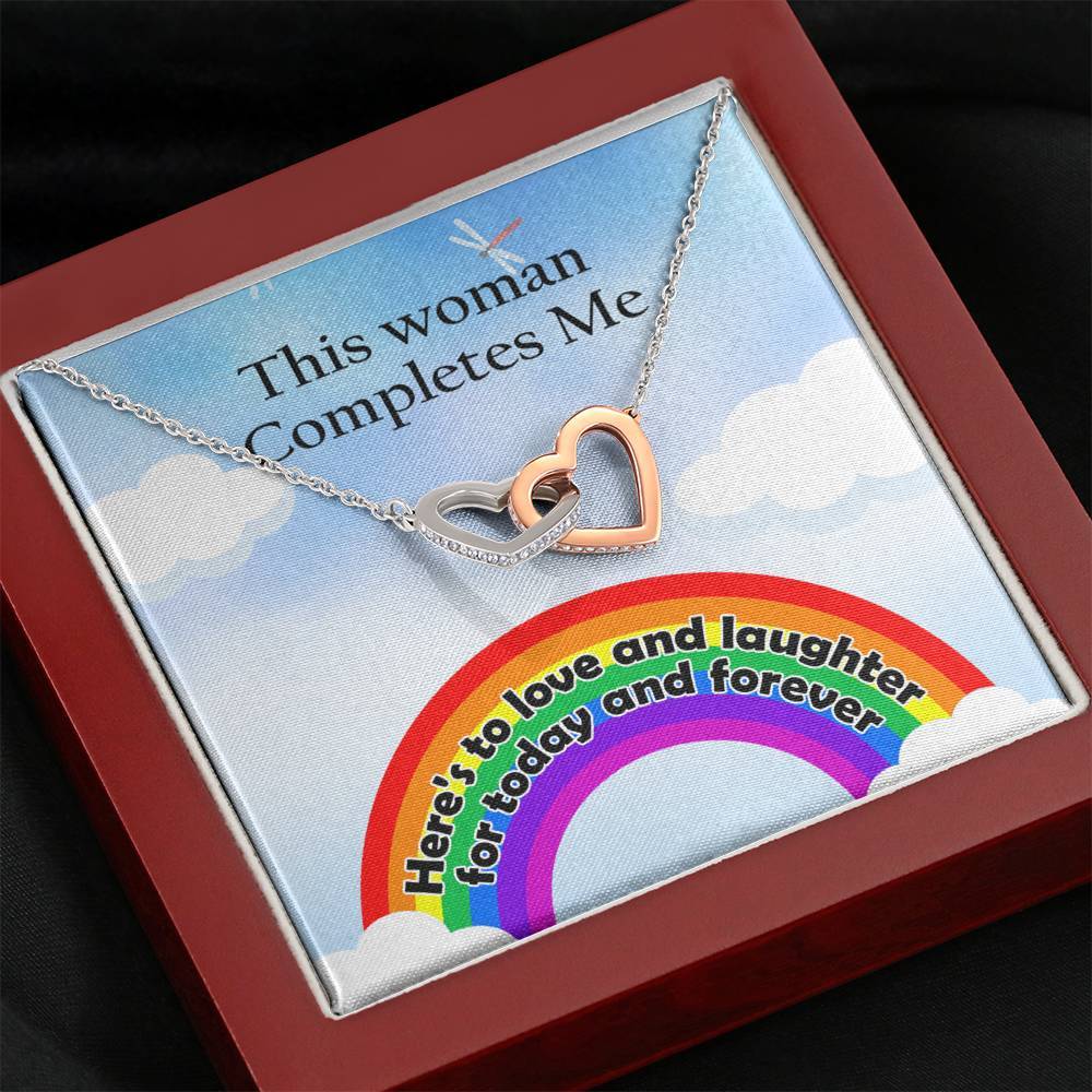 Lgbt This Woman Completes Me Interlocking Heart Necklace Mahogany Style Luxury Box Jewelry