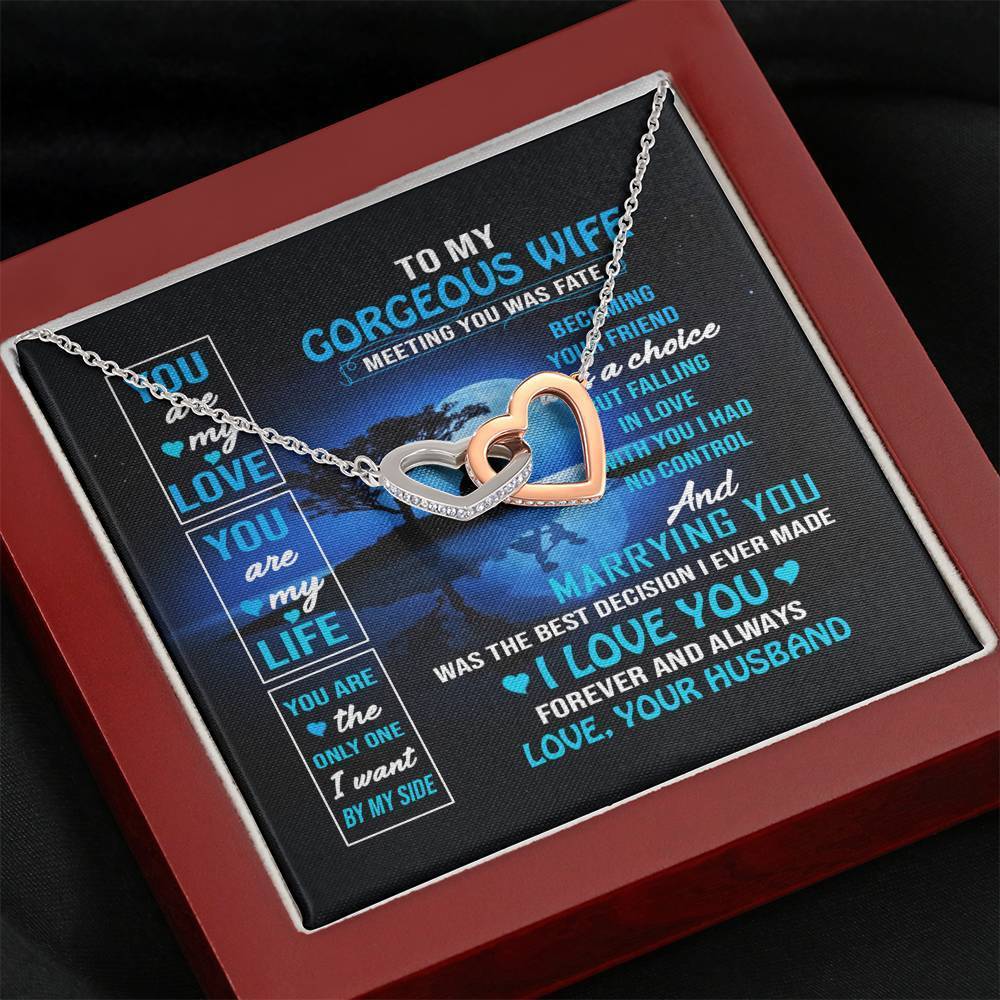 To My Gorgeous Wife Valentine Gift Interlocked Necklace Mahogany Style Luxury Box Jewelry
