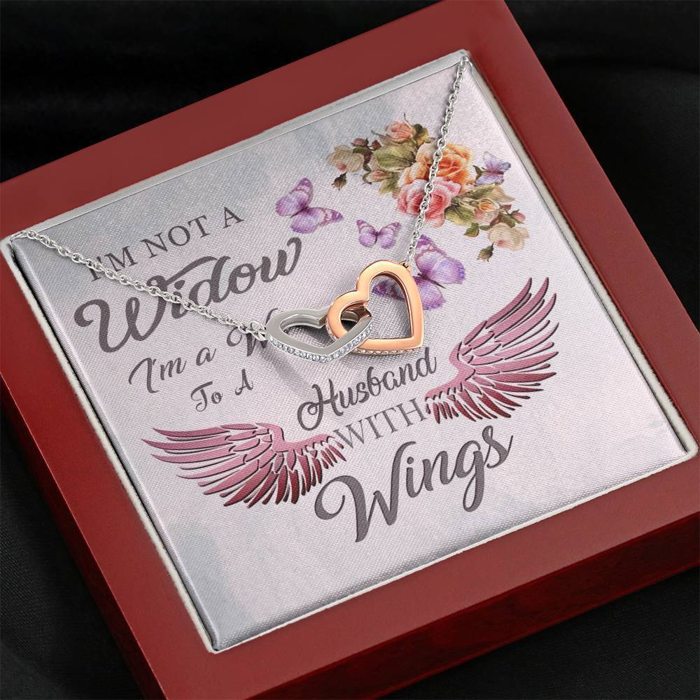 Im Not A Widow Interlocking Husband Memorial Heart Necklace Mahogany Style Luxury Box Jewelry