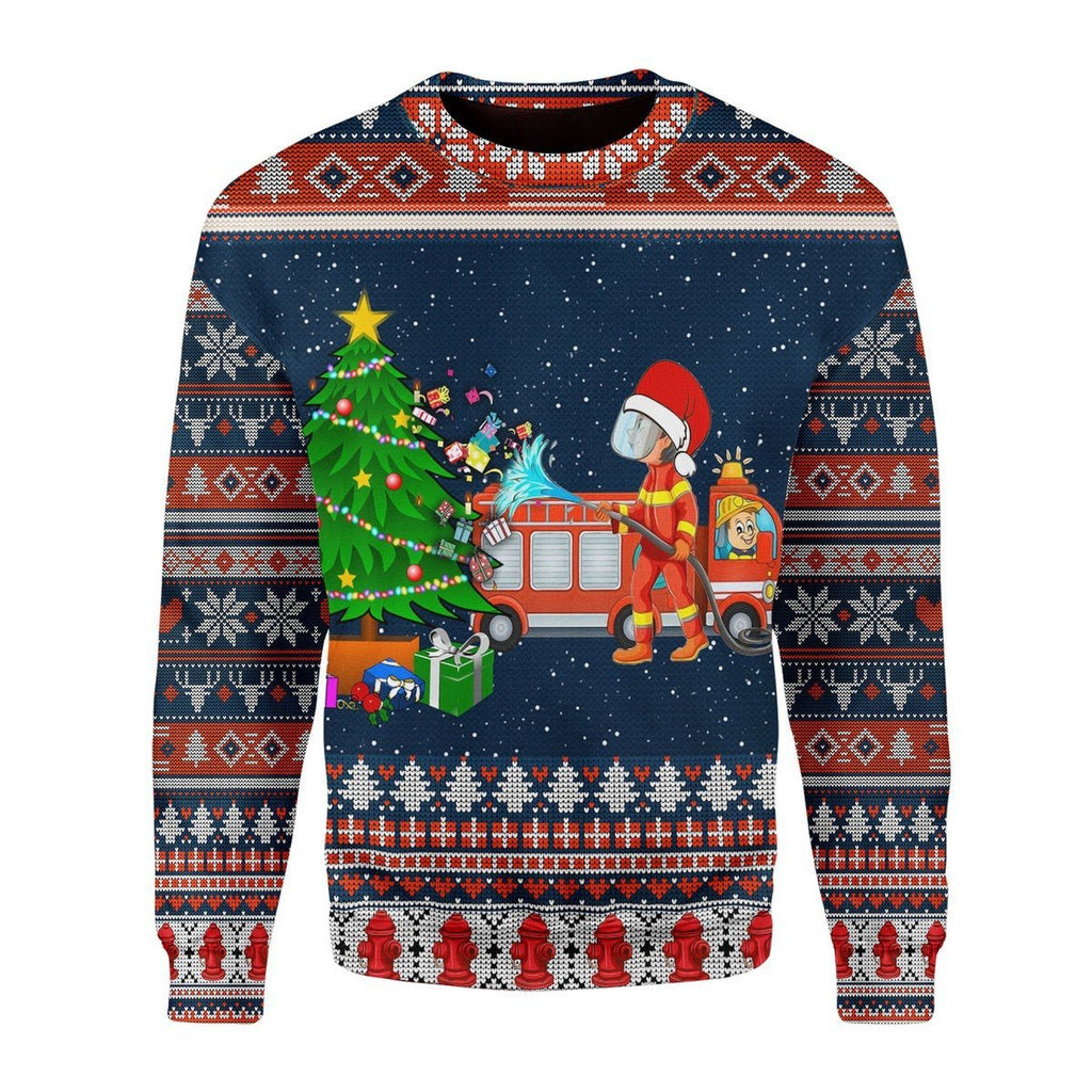 Gearhomies Christmas Unisex Sweater Firefighter Presents Ugly Christmas 3D Apparel