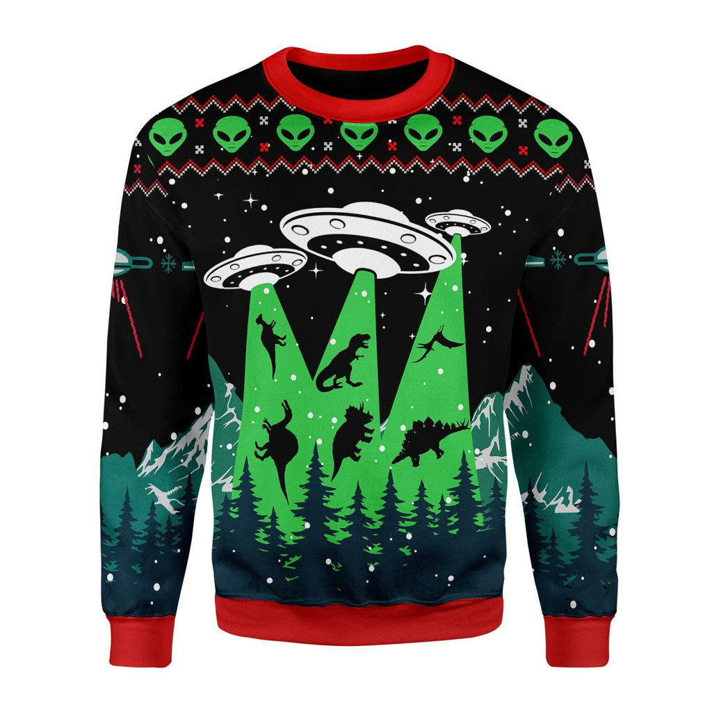 Gearhomies Christmas Unisex Sweater Dinosaurs UFO Alien Ugly Christmas 3D Apparel