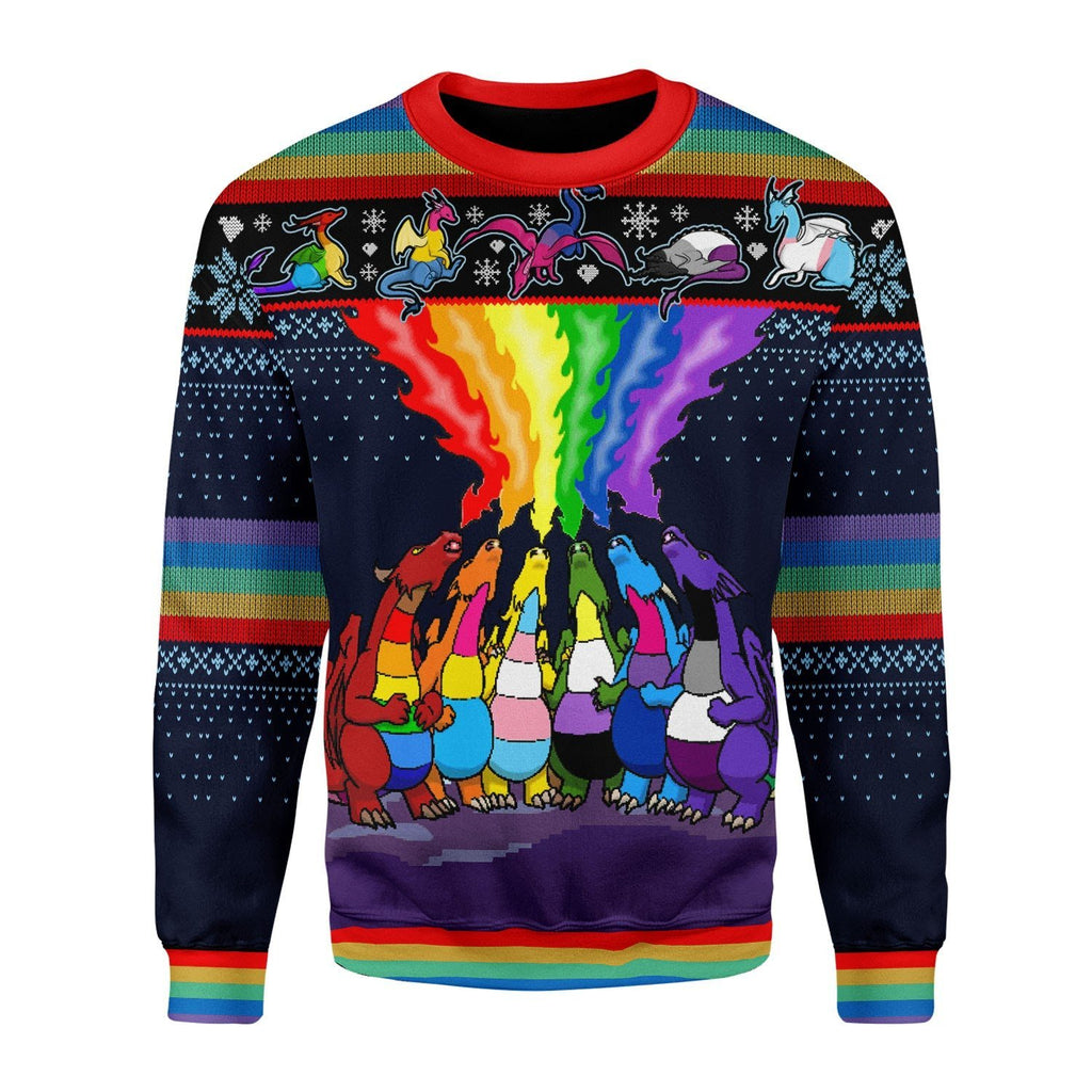 Gearhomies Christmas Unisex Sweater Dragon LGBTQ+ 3D Apparel