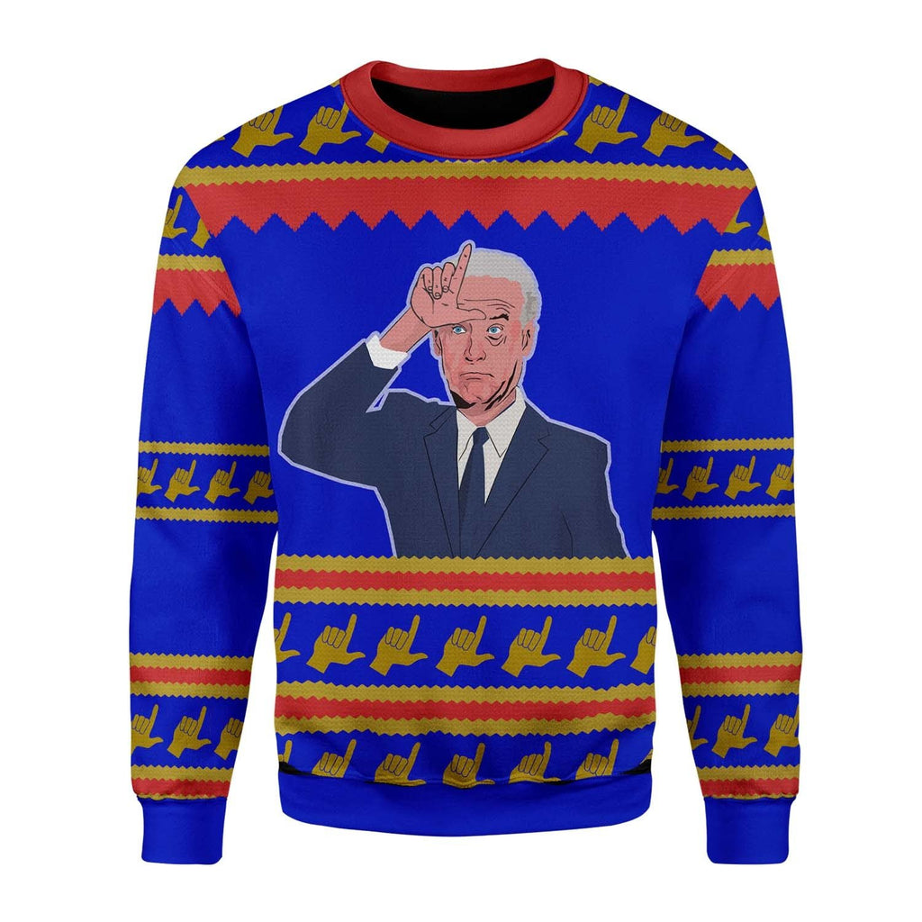 Gearhomies Christmas Unisex Sweater SNL Joe Biden And Kamala Harris Loser Hand Sign 3D Apparel