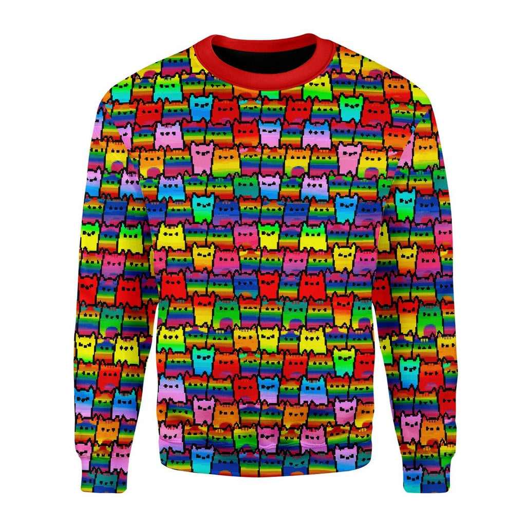 Gearhomies Christmas Unisex Sweater LGBTQ+ Rainbow Flag Cat 3D Apparel