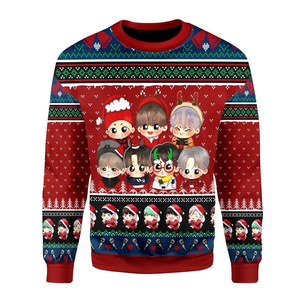 Gearhomies Christmas Unisex Sweater BTS Band Ugly Christmas 3D Apparel
