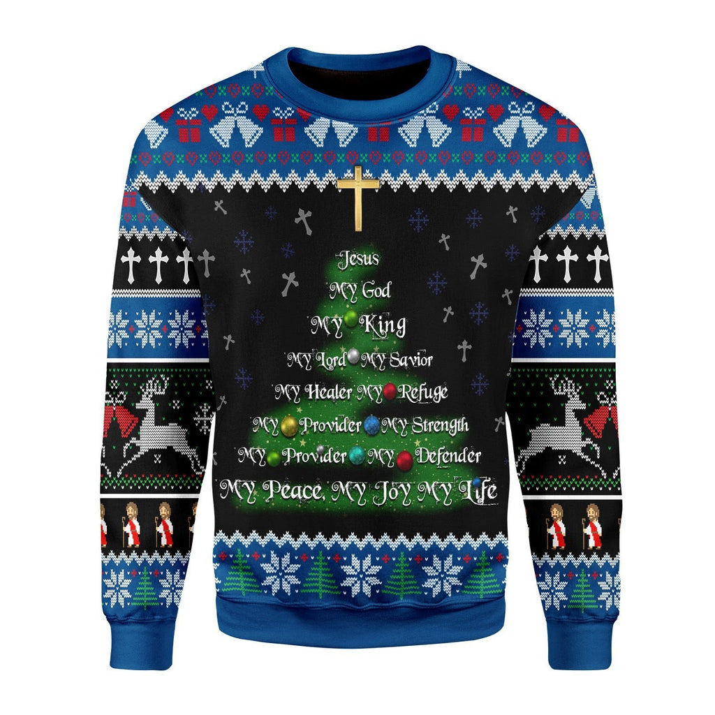 Gearhomies Christmas Unisex Sweater Jesus Christmas Tree Gold Cross 3D Apparel