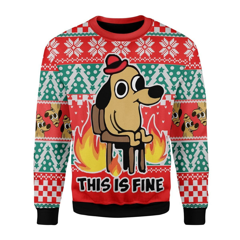 Gearhomies Christmas Unisex Sweater This Is Fine" Meme Classic 3D Apparel