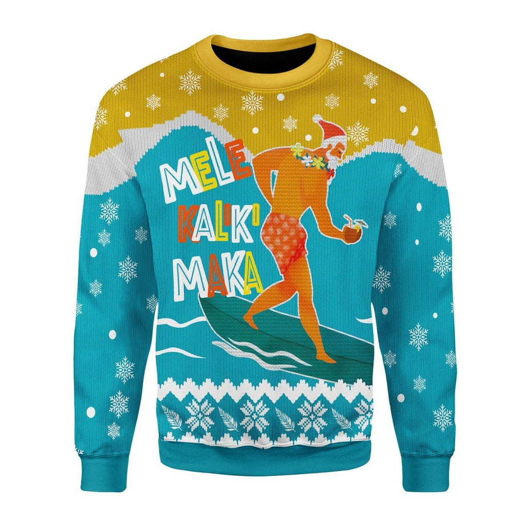 Gearhomies Christmas Unisex Sweater Mele Kalikimaka Surfing Santa 3D Apparel