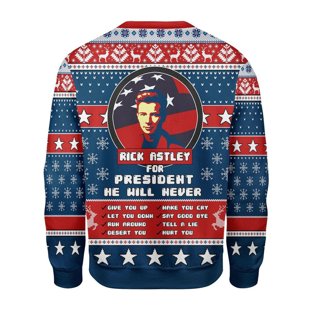 Gearhomies Christmas Unisex Sweater Rick Astley for President 2020 3D Apparel